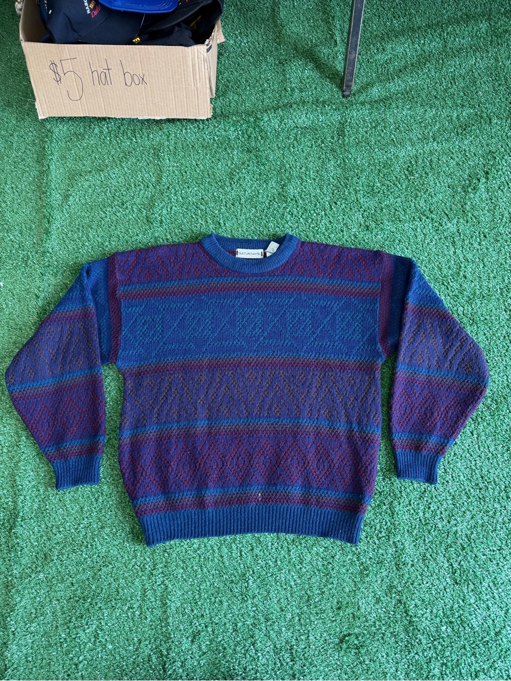 Vintage Textured Crewneck Sweater - Blue & Purple